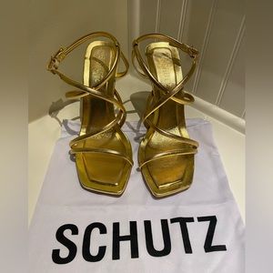 Shultz gold strappy heels.  Size 8.5.  New with box and shoe bag.
